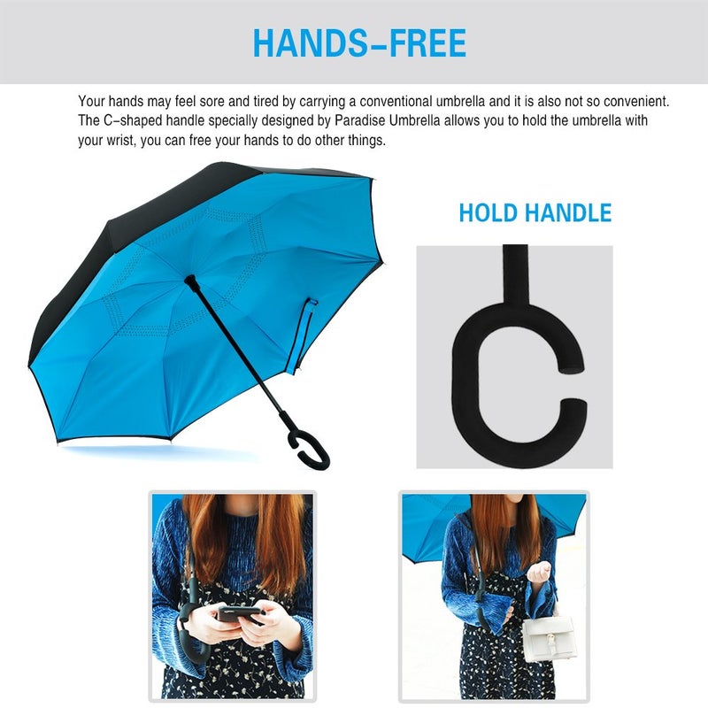 SIEPASA Spar. Saa Double Layer Inverted Umbrella with C-Shaped Handle, Anti-UV Waterproof Windproof Straight Umbrella for Car Rain Outdoor Use - Image 4